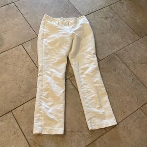 White Ann Taylor Factory Cotton Linen-Textured Dress Pants.